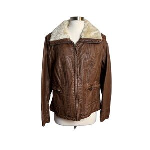 a.n.a. Faux Leather Bomber Jacket Brown Womens L
